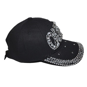Black Letter Queen Custom Logo 5-Panel Sporty <b>Baseball</b> <b>Cap</b> with Shiny Rhinestone Bling Jeans Wash Denim Light - Product Image 4