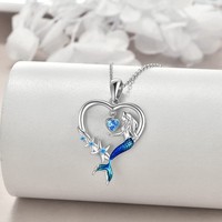 Collier pendentif en forme de cœur de sirène bleue, en cuivre plaqué argent, en Zircon, mignon, exquis, polyvalent, cadeau de princesse, bijoux pour femmes