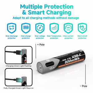 Pkcell डबल <span class=keywords><strong>aa</strong></span> 900mah usb-c चार्जिंग क्षमता 1.5v लिथियम आयन रिचार्जेबल बैटरी 100% - Product Image 4