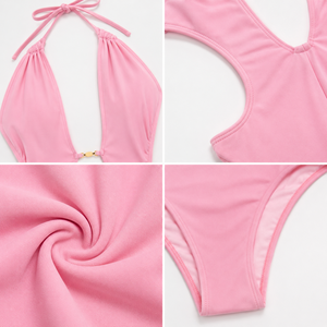 A&J Fabricante OEM ODM de Logotipos Personalizados, Venta al por Mayor, Etiqueta Privada, Monokini con Corte Halter Profundo en V, Traje de Baño de Una Pieza para Mujer, OEKO-TEX GRS - Product Image 2