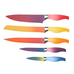 TUOMEI Set di coltelli da cuoco in 5 pezzi a cambiamento graduale con manico in PP personalizzato Set di coltelli da cucina colorati