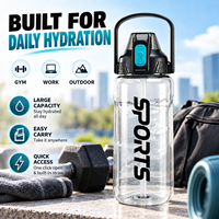 Bouteille d'eau de sport personnalisée grande capacité (1600 ml, 2100 ml, 2600 ml) avec paille et couvercle à ouverture rapide, poignée à verrouillage à une touche