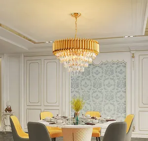 American Style Villa Restaurant Hotel Living Room Interior Ceiling Luxury Gold Stainless Steel Crystal Pendant Light