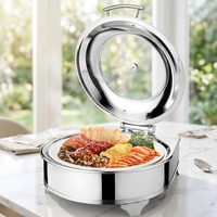 Chauffe-Plat Buffet Économiseur d'Énergie en Acier Inoxydable Poli 6L, Alimenté à l'Alcool, Contrôle Manuel de la Température 85-100°C