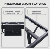 Cadre de lit suspendu moderne et minimaliste en acier noir épais avec interface de charge pour téléphone portable et éclairage inférieur, mobilier de chambre pliable