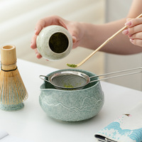 NOUVEAU Ensemble de fouets à matcha moderne et minimaliste, bol à matcha en porcelaine avec motif montagne en relief et bec verseur