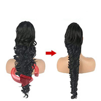 Queue de cheval synthétique tressée longue et ondulée pour femme, style européen et américain, fabriquée à la machine, avec cordon de serrage et bonnet transparent ajustable