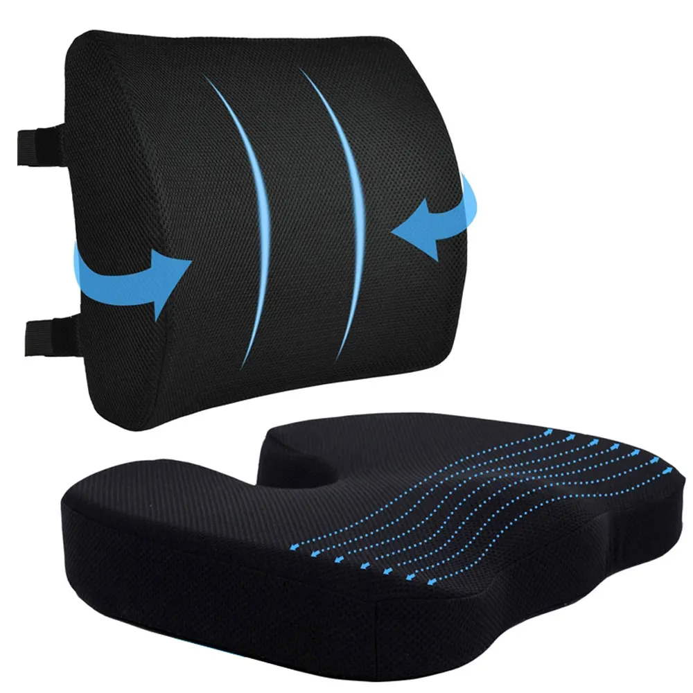 Breathable Mesh Fabric Memory Foam Seat Back Support Lumbar Support Pillow Indoor cooling Gel Deep Seat Cushion Sets for Office