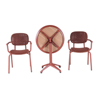 Fauteuil de salle à manger d'extérieur Ampla JS1013C en aluminium rouge brique avec cadre en corde tressée, écologique, coussin en mousse haute densité, design moderne