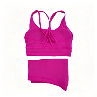 Ensemble de vêtements de yoga 2 pièces pour femme, été, couleur unie, taille haute, effet push-up, contrôle du ventre, respirant, pantalon extensible quadridirectionnel, dos croisé