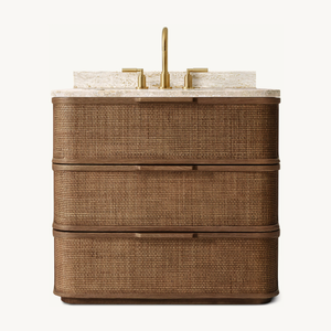 Ensembles de salle de bain de luxe, meubles-lavabos de style américain en chêne massif, lavabo simple en rotin - Product Image 3