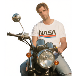 T-shirt con logo Nasa, maglietta grafica casual bianca da uomo per motociclisti - Product Image 1