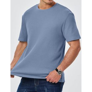Camiseta FOXA para hombre, color sólido, cuello redondo, manga corta, tejido gofrado, transpirable, algodón y spandex. - Product Image 2