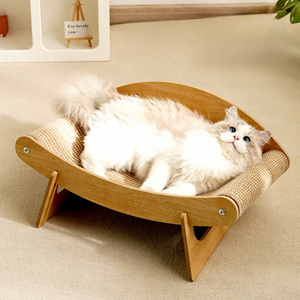 Lit pour chat en bois moderne de haute qualité, grand format, avec griffoir amovible, lavable, confortable et écologique, pour le quotidien des chats - Product Image 1