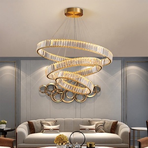 Lustre moderne en cristal à LED pour <span class=keywords><strong>salle</strong></span> à <span class=keywords><strong>manger</strong></span>, luminaires suspendus contemporains à 3 anneaux, réglables, en cuivre, avec télécommande - Product Image 5