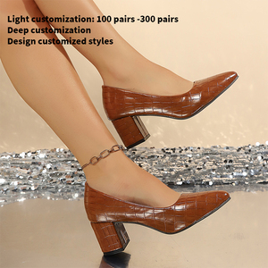 Nuovo Design Scarpe da Donna di Lusso Sexy <span class=keywords><strong>con</strong></span> Punta Affusolata e <span class=keywords><strong>Tacco</strong></span> <span class=keywords><strong>Alto</strong></span> Spesso, Tomaia in Finta Pelle di Coccodrillo, <span class=keywords><strong>Tacco</strong></span> a D Spesso K9303 - Product Image 1