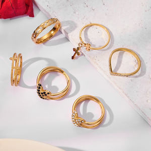 Stainless Steel Black White Zircon <b>Ring</b> Multi Layer Cross <b>Ring</b> Combination Jewelry <b>Set</b> - Product Image 4