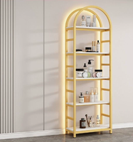 Vitrine de présentation cosmétique modulaire de luxe en forme d'arche avec éclairage LED, étagères métalliques pour salon de beauté et magasin de soins de la peau