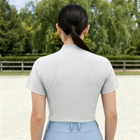 Haut d'équitation pour femme à manches courtes et demi-zip, respirant, perforé, extensible, pour concours d'équitation, sous-vêtement technique