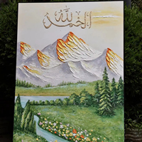 Peinture murale 3D pour salon, texture épaisse, art mural en grès avec calligraphie arabe Shahada, paysage de ruisseau de montagne naturel, décoration islamique