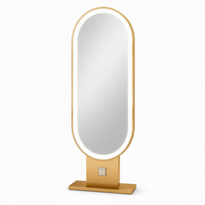 Ensemble de mobilier de salon de coiffure de luxe 5 pièces en velours vert sauge avec finition dorée, poste de lavage, chaise capitonnée, bureau d'accueil, canapé et miroir LED - Product Image 6
