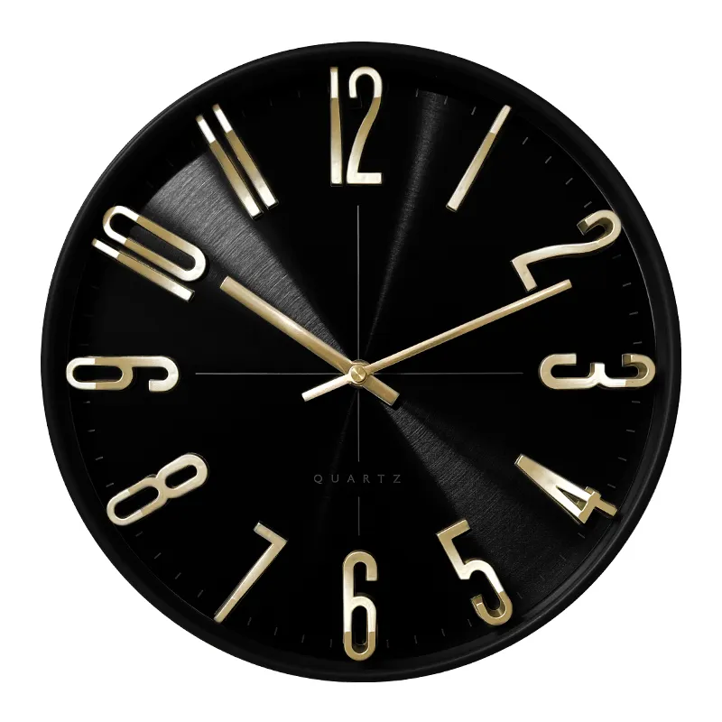 12 pollici Nordic personalizzato grande decorativo di lusso moderno rotondo silenzioso grande numero 3D orologio da parete in plastica nera per soggiorno