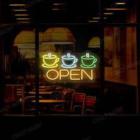 Enseigne néon personnalisée 'Coffee Cup Open' avec logo personnalisé, néons LED RGB flexibles, vente en gros et dropshipping