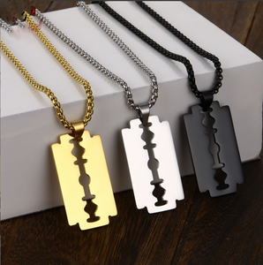 Collana con lama di rasoio personalizzata con logo personalizzato in acciaio inossidabile significa gioielli con ciondolo - Product Image 1