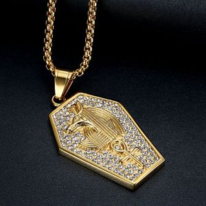 Western Hip Hop Jewelry <b>Titanium</b> Steel Gold Plated Anubis Pendant Necklace With Diamond Inlay Hexagon Shape Gift - Product Image 2
