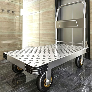 Platform Truck with Rubber <b>Wheels</b>, Heavy Duty Folding Hand <b>Cart</b>, Flatbed Dolly with Swivel Casters for Workshop, Garage, Office - Product Image 4