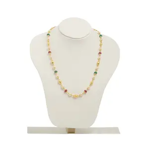 Minimal gold <b>necklace</b> with pearls and multicolor beads <b>delicate</b> traditional design jewelry for women - Product Image 2