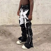 Pantalons empilés streetwear personnalisés, pantalons punk hip hop, broderie, patch, pantalons en cuir pour hommes