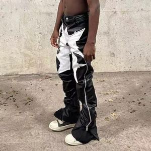 Pantalons empilés streetwear personnalisés, pantalons punk hip hop, broderie, patch, pantalons en cuir pour hommes - Product Image 3