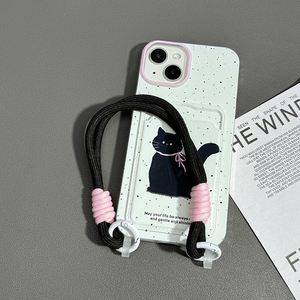 เคสโทรศัพท์ลายดอกไม้สีฟ้า ลายจุดสีชมพู สำหรับ iPhone 17 16 15 14 13 12 Pro Max สไตล์อินส์ พร้อมช่องใส่บัตรและสายคล้อง - Product Image 2