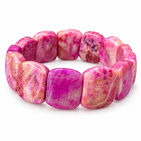 Bracelet Chunky en Agate Rose, Perles Rectangulaires Polies, Bijou Élastique Tendance pour Femme