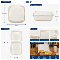 Boîte à lunch jetable en mousse à compartiment unique HD-81 de 8,3 pouces, boîte d'emballage pour hamburger, boîte à hamburger biodégradable pour la restauration rapide