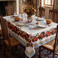 Nappe Rectangulaire Imprimée Numérique en PU, Imperméable et Anti-Taches, Motif Récolte d'Automne Citrouille Thanksgiving pour Table à Manger