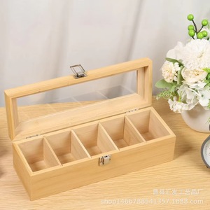 Bamboo <b>Tea</b> Bag Storage <b>Box</b> With Acrylic Lid Multi Compartment Desktop Organizer For Office Use - Product Image 4