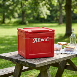 Glacière en plastique rouge ALLWIN 25L pour le stockage et le refroidissement des aliments, glacière isotherme en plastique de 25 litres pour le stockage des aliments et des boissons - Product Image 2