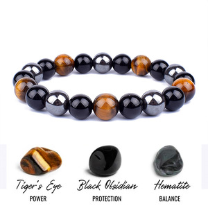 Bracciale da uomo a singolo giro con occhio di tigre e agata, intrecciato a mano, stile yoga, ossidiana naturale con <span class=keywords><strong>essenza</strong></span> religiosa - Product Image 2