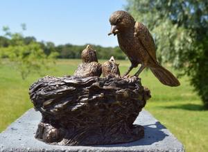 Sculpture de jardin en Bronze Figurine décorative oiseau mignon avec bébé oiseaux et sculpture de nid artisanat en métal décor à la maison et jardin - Product Image 6
