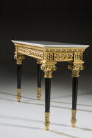 Table classique en bois massif avec placage de couleur en Grain de bois naturel et Console en métal doré