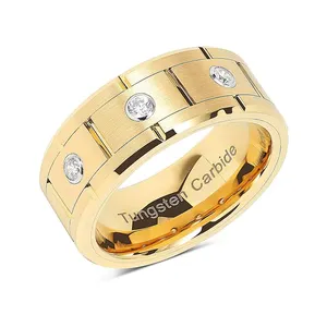 Tùy Chỉnh Tungsten Wedding Bands 24K Vàng Trang Sức Mens Kim Cương Nhẫn Vàng Đá Nhẫn Cho Nam Giới