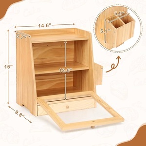 Kitchen bamboo and wood bread <b>box</b>, double-layered <b>glass</b> front window, bread and snack storage <b>box</b> with cutlery drawer. - Product Image 1