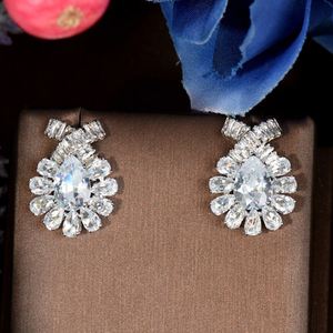 HIBRIDE étincelles zircone cubique couleur blanche femmes petite goutte d'eau boucles d'oreilles pour les mariées bijoux de mariage accessoires E-705 - Product Image 2