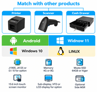 Terminal de point de vente tactile 15,6 pouces, écran tactile capacitif, Android/Windows OS, Bluetooth 5.2, Wi-Fi 6, processeur Intel Core I5 pour la vente au détail