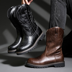 Bottes de travail montantes pour hommes, style western américain et européen, bottes de motard tendance - Product Image 3