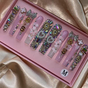 Promotion 2025 : <span class=keywords><strong>Faux</strong></span> Ongles Rectangulaires <span class=keywords><strong>XXL</strong></span> 3D Effet Cercueil Y2K Spicy Girl, Strass DIY, Faits Main, à Coller - Product Image 1