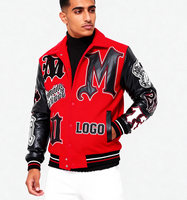 Veste bomber en chenille de style vintage avec broderie de logo personnalisé, patch hip hop, applique de dessin animé, coupe-vent, cuir véritable, unisexe