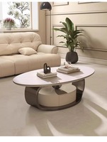 Wohnzimmermöbel Runder Ovaler Moderner Beistelltisch Luxuriöser Edelstahl Smart Marmor Couchtisch mit Schublade